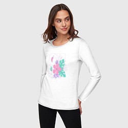 Лонгслив хлопковый женский Фламинго в цветах, цвет: белый — фото 2