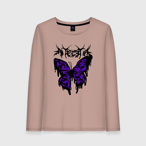 Женский лонгслив Gothic black butterfly / Пыльно-розовый – фото 1