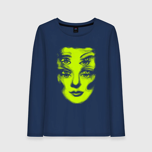 Женский лонгслив Double lime face / Тёмно-синий – фото 1