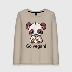 Лонгслив хлопковый женский Go vegan - motto, цвет: миндальный