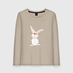 Лонгслив хлопковый женский Милый кролик с венком на голове, цвет: миндальный