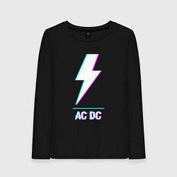 Лонгслив хлопковый женский AC DC glitch rock, цвет: черный