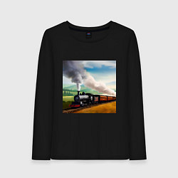 Лонгслив хлопковый женский Ретро поезд, цвет: черный