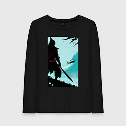 Лонгслив хлопковый женский Самурай и акула, цвет: черный