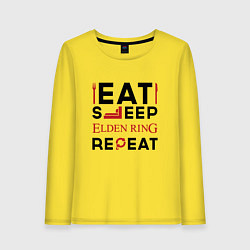 Лонгслив хлопковый женский Надпись: eat sleep Elden Ring repeat, цвет: желтый