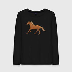 Лонгслив хлопковый женский Конь бежит, цвет: черный