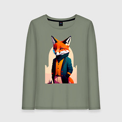 Лонгслив хлопковый женский Лис-модник - нейросеть, цвет: авокадо