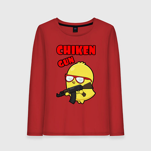 Женский лонгслив Chicken machine gun / Красный – фото 1