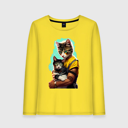 Женский лонгслив Кот с котёнком - нейросеть / Желтый – фото 1