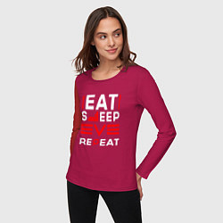 Лонгслив хлопковый женский Надпись eat sleep EVE repeat, цвет: маджента — фото 2