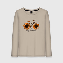 Лонгслив хлопковый женский Велосипед с подсолнухами, цвет: миндальный