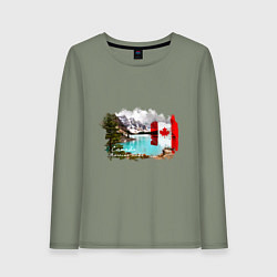 Лонгслив хлопковый женский Канада и канадский флаг, цвет: авокадо