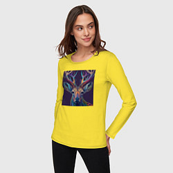 Лонгслив хлопковый женский Красочный олень - нейросеть, цвет: желтый — фото 2