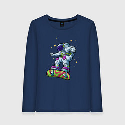 Лонгслив хлопковый женский Космонавт на скейтборде, цвет: тёмно-синий