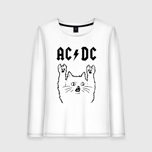 Женский лонгслив AC DC - rock cat / Белый – фото 1
