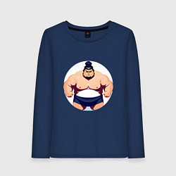 Лонгслив хлопковый женский Борец сумо, цвет: тёмно-синий