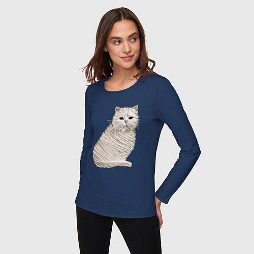 Женский лонгслив Вышивка Кот / Тёмно-синий – фото 3