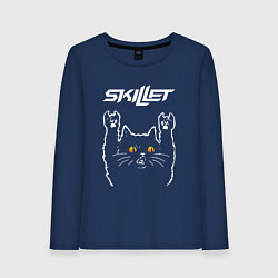 Лонгслив хлопковый женский Skillet rock cat, цвет: тёмно-синий