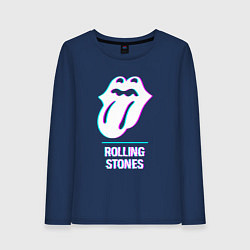 Лонгслив хлопковый женский Rolling Stones glitch rock, цвет: тёмно-синий