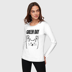 Лонгслив хлопковый женский Green Day - rock cat, цвет: белый — фото 2