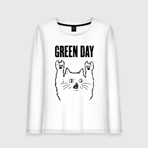 Женский лонгслив Green Day - rock cat / Белый – фото 1