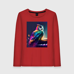 Лонгслив хлопковый женский Музыкальная сова - нейросеть, цвет: красный