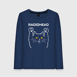 Лонгслив хлопковый женский Radiohead rock cat, цвет: тёмно-синий