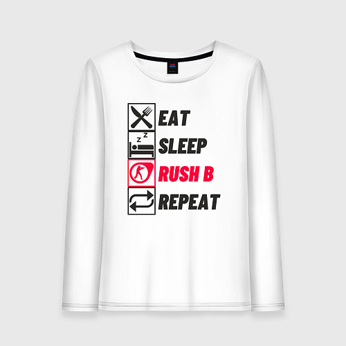 Женский лонгслив Eat sleep rush b repeat / Белый – фото 1