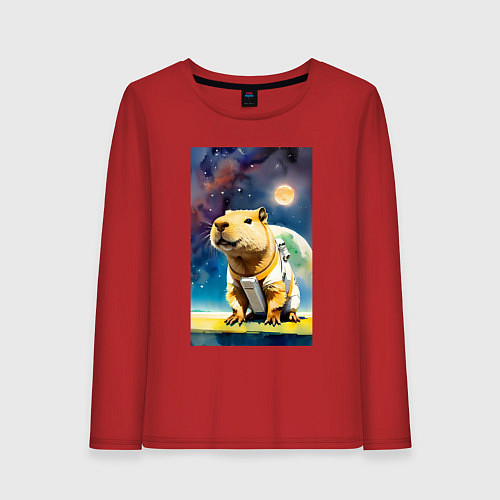 Женский лонгслив Capybara brave astronaut - neural network / Красный – фото 1