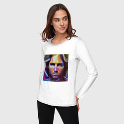 Лонгслив хлопковый женский Jim Morrison neon portrait art, цвет: белый — фото 2