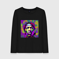 Лонгслив хлопковый женский Jimi Hendrix in color Glitch Art, цвет: черный