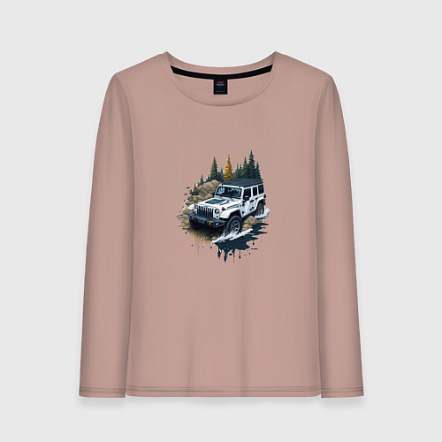 Женский лонгслив На джипе по России / Пыльно-розовый – фото 1
