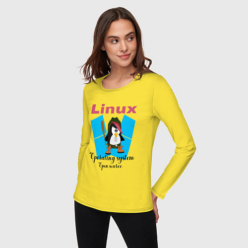 Женский лонгслив Пингвин линукс в шляпе / Желтый – фото 3