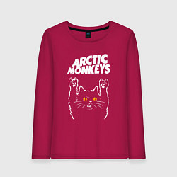 Лонгслив хлопковый женский Arctic Monkeys rock cat, цвет: маджента
