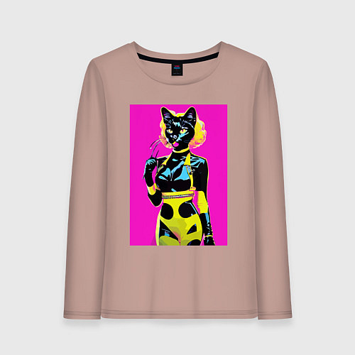 Женский лонгслив Black cat - fashionista - pop art - neural network / Пыльно-розовый – фото 1