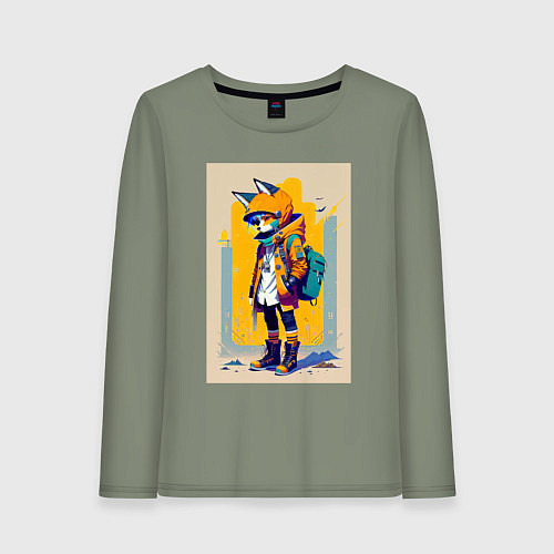 Женский лонгслив Fox cub - urban style - neural network / Авокадо – фото 1