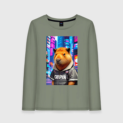 Женский лонгслив Cool capybara - urban style - neural network / Авокадо – фото 1