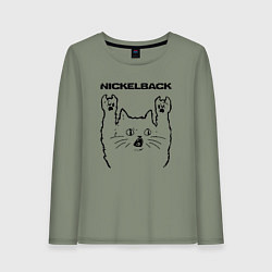 Лонгслив хлопковый женский Nickelback - rock cat, цвет: авокадо