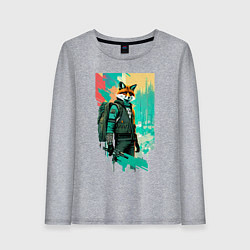 Лонгслив хлопковый женский Лис-геолог - нейросеть, цвет: меланж