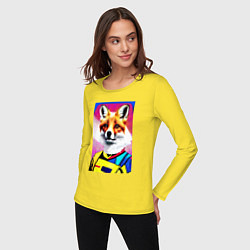 Лонгслив хлопковый женский Fox - pop art - fashionista, цвет: желтый — фото 2