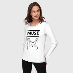 Лонгслив хлопковый женский Muse - rock cat, цвет: белый — фото 2