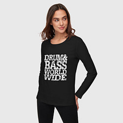 Лонгслив хлопковый женский Drum and bass world wide, цвет: черный — фото 2