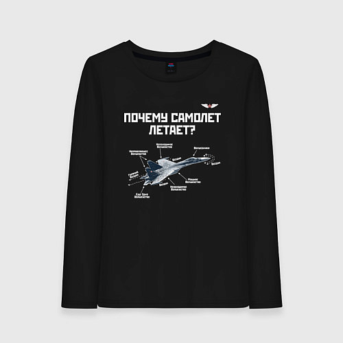 Женский лонгслив Почему самолет летает? / Черный – фото 1
