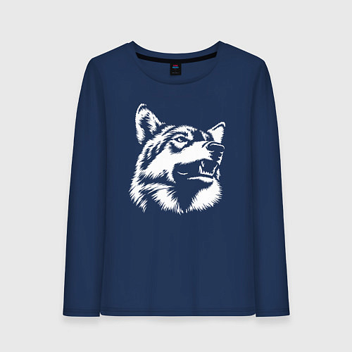 Женский лонгслив Голова волка Wolf head / Тёмно-синий – фото 1