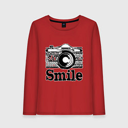 Лонгслив хлопковый женский Smile camera, цвет: красный