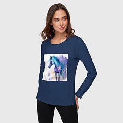 Лонгслив хлопковый женский Космический конь, цвет: тёмно-синий — фото 2