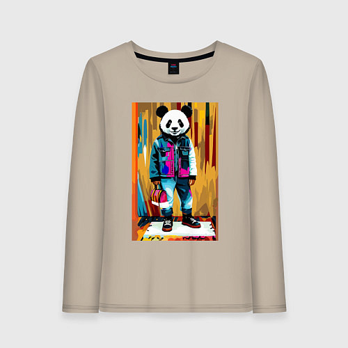 Женский лонгслив Funny panda - pop art / Миндальный – фото 1