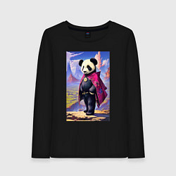 Лонгслив хлопковый женский Панда в стране чудес - нейросеть, цвет: черный