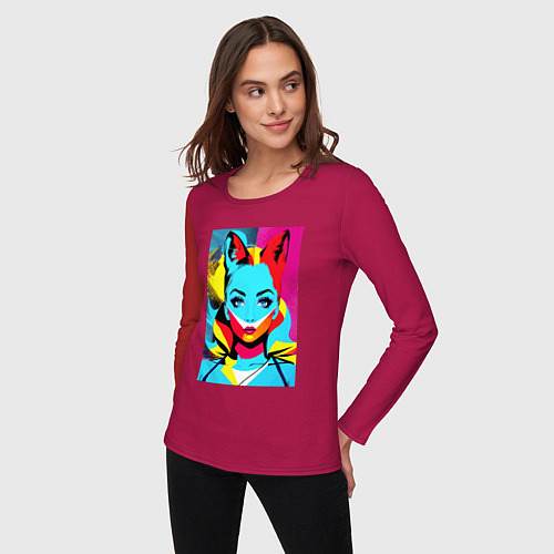 Женский лонгслив Fox girl - pop art - neural network / Маджента – фото 3