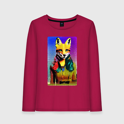 Женский лонгслив Fox girl - fashionista - pop art / Маджента – фото 1